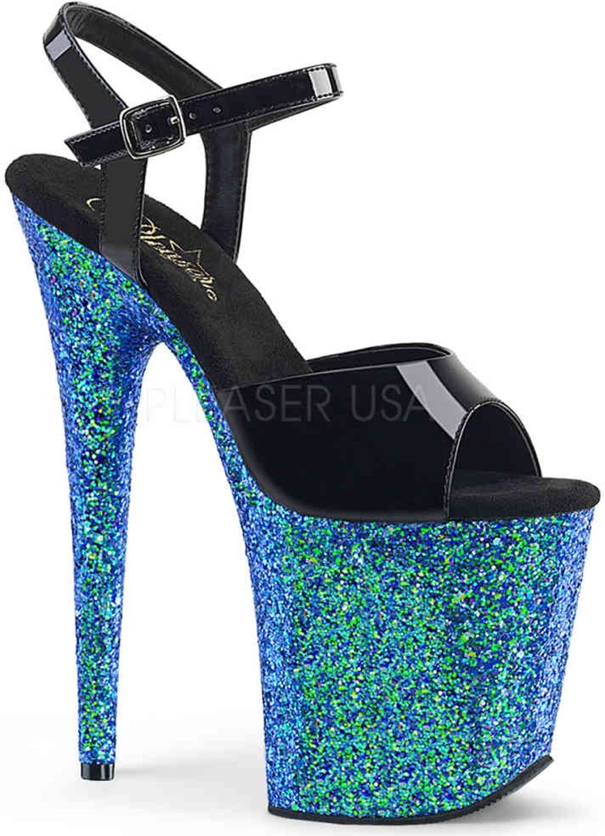 EU 38 = US 8 | FLAMINGO-809LG | 8 Heel, 4 PF Ankle Strap Sandal w/ Glitter Bottom